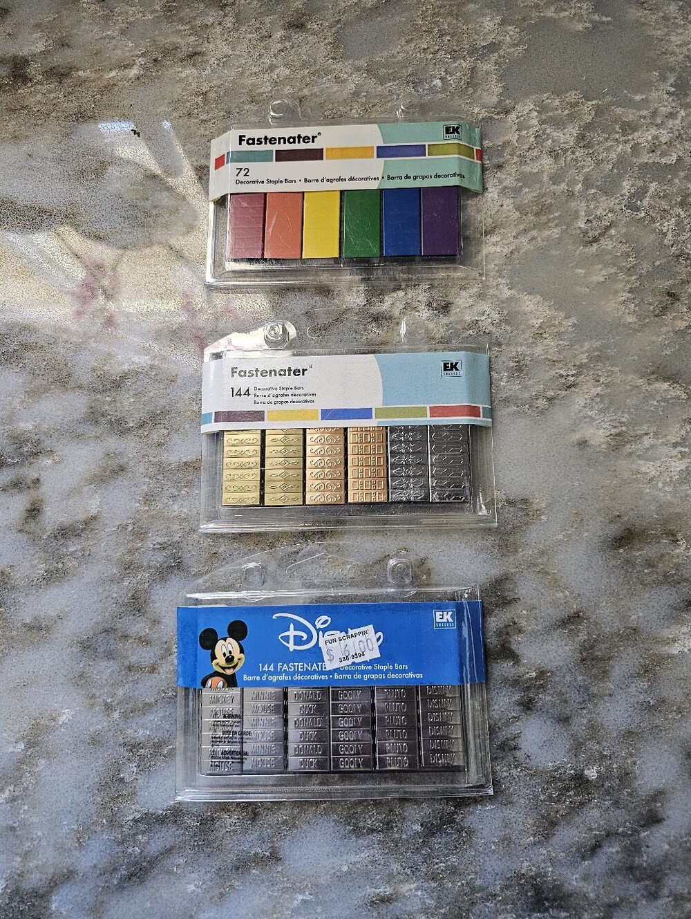 Lot 3 EK Success Fastenater Decorative Staple Bars Disney Metallic Rainbow NIP